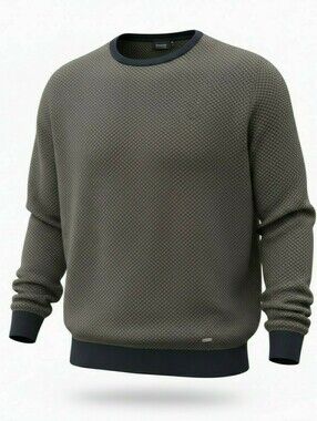 Bugatti Mens Textured Crew Neck Knit Wool Blend Sweater Large